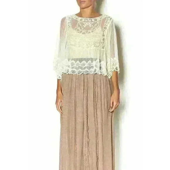 NEW NWT Double Zero Mesh Boho Top Romance Blouse, Size Small, Ivory - Picture 2 of 9